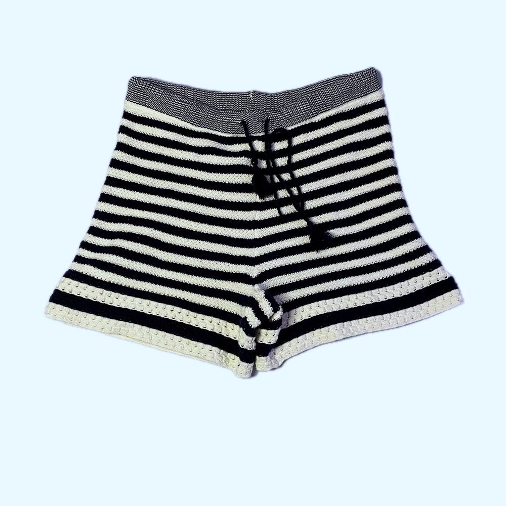 House of Harlow 1960 Black & White Striped Knit High-Waist Shorts